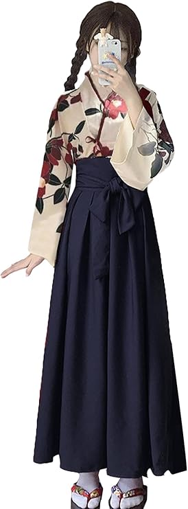 Kimono, Kimono, Taisho Roman, Cosplay, Costume, Shrine Maid, Dress, Women's, Yukata, Girl-Style, Cute, Floral Print, Short Length, Long Length, S-L