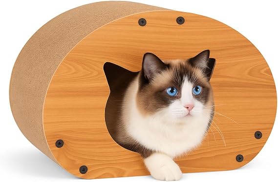 Scratching Cat House Scratching Pad & Playground For Cats Interactive Cat House For Self-Entertainment Cat Furniture For Large & Small Cats Cat Accessories & Activity Toy, Beige