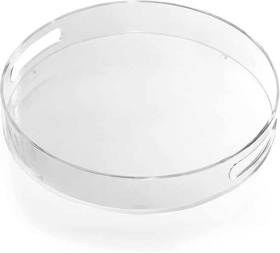 Kurtzy Clear Round Plastic Serving Tray with Handles - 30cm/11.81 Inches Diameter - Extra Large, Acrylic Spill Proof Tray - Decorative Breakfast, Tea/Coffee, Food, Drinks and Table Organiser