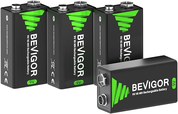 BEVIGOR 9V 2000mWh wiederaufladbare Batterien 9V NiMH-Akkus mit hoher Kapazität 4 Stück