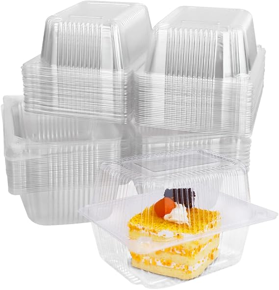 60 Pieces Cake Portion Boxes, HAOTIAN-X 14 x 10.5 cm Transparent Plastic Boxes with Lids, Reusable Containers for Portions of Cake Salads Burgers Sandwiches