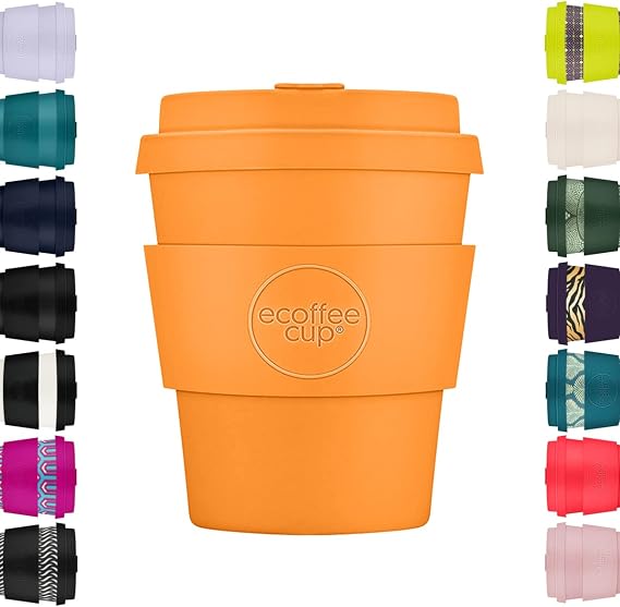 Ecoffee Cup 8oz 240ml Reusable Eco-Friendly 100% Plant Based Coffee Cup with Silicone Lid & Sleeve - Melamine Free & Biodegradable Dishwasher/Microwave Safe Travel Mug, Alhambra