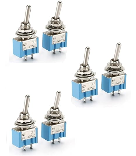 Mini Toggle Switch, 6 Pcs SPDT ON-ON 2 Position Switches, AC 125V 6A 2-Terminal Panel Mount Toggle Switches for Arduino, Boats, Vehicles and Dashboard Projects