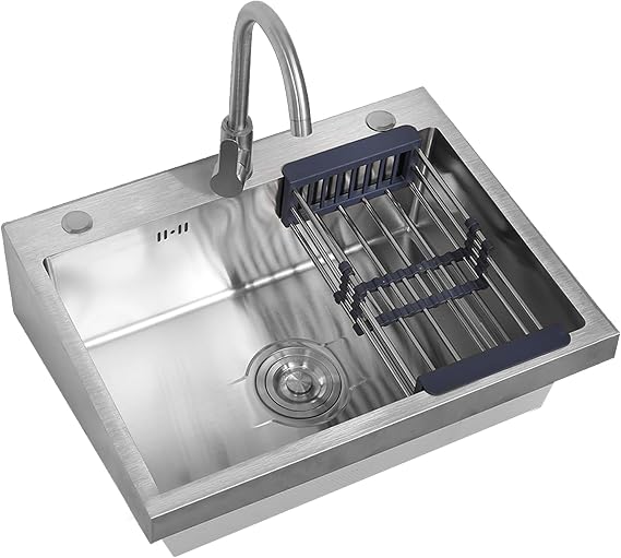 Wall-Mounted Stainless Steel Wash Basin Kitchen Sink Single Bowl with Water Tap, Hand Washing Station, Outdoor Sink, Utility for Laundry Room, Garage, Garden