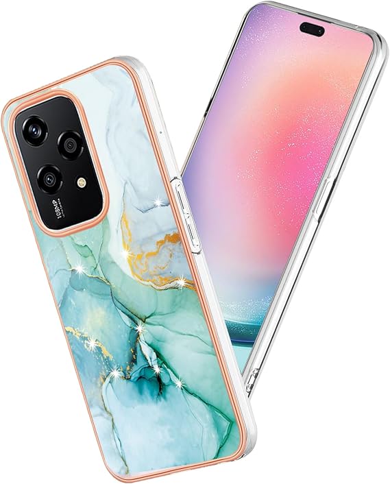 電話ケース Honor 200 Lite クリア シリオクネエッジ ピンク エレガント 大理石 デザイン for Honor 200 Lite ケース 耐衝撃 指紋防止 カバー スリム グリーン