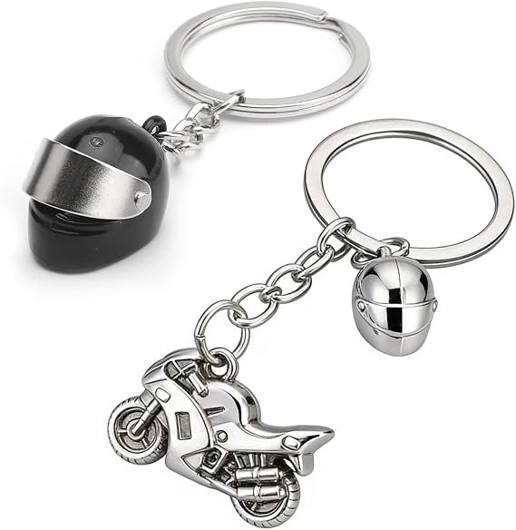 2Pcs Motorcycle & Motorcycle Helmet Keychain, Motorbike Gifts for Men and Women Mini Motorcycle Keyrings Novelty Motorcycle Gifts Metal Keychain