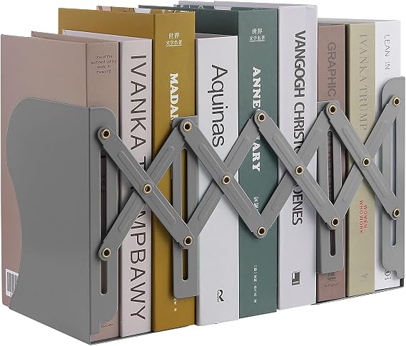 Expandable Bookends, Adjustable Book Holder for Home & Office Storage(Grey)