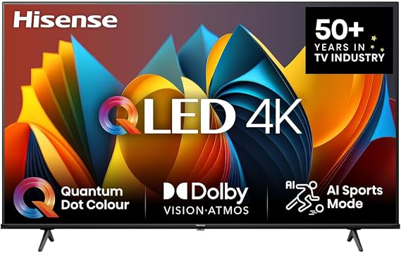 Hisense 43E7NQ 108 cm (43 Inch) TV 4K UHD QLED HDR10 HDR10+ Decoding HLG Dolby Vision Atmos 60Hz Panel Smooth Motion Bluetooth Alexa Built-in VIDAA Voice Black (2024) [Energy Class E]