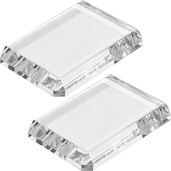2 Pack Crystal Glass Paperweight Display Block, Clear Rectangle Paper Weight for Office Desk, Photography Props, Professional Document Holder, Art Display Stand