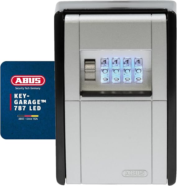 ABUS KeyGarage™ 787 LED Wall Mounted Key Box with Illuminated Number Rollers for Keys or Small Valuables Black Silver