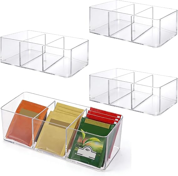 4 Pack Clear Teabag Boxes, Plastic Tea Bag Organizer Container