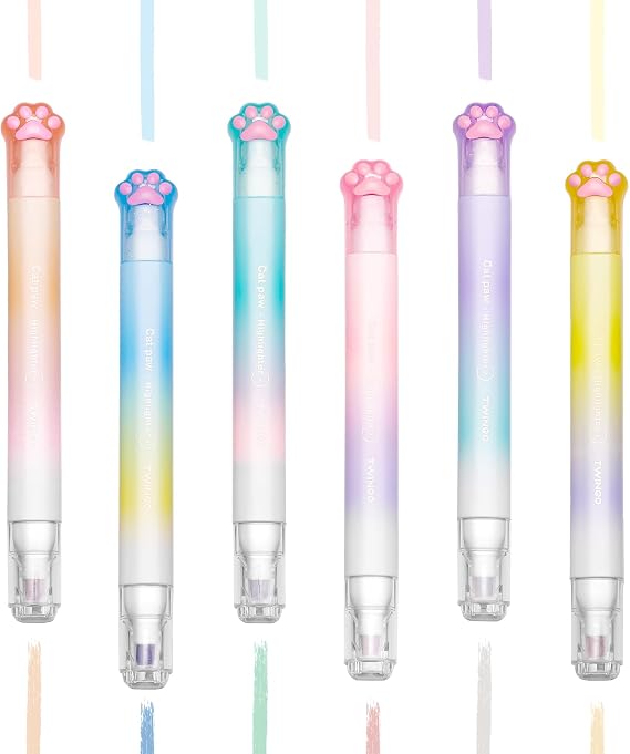 6 Pcs Cute Highlighters, Aesthetic Dual Tip Highlighters Assorted Colors, No Bleed Bible Highlighters, Cute Pastel Highlighter Set for Office School Supplies