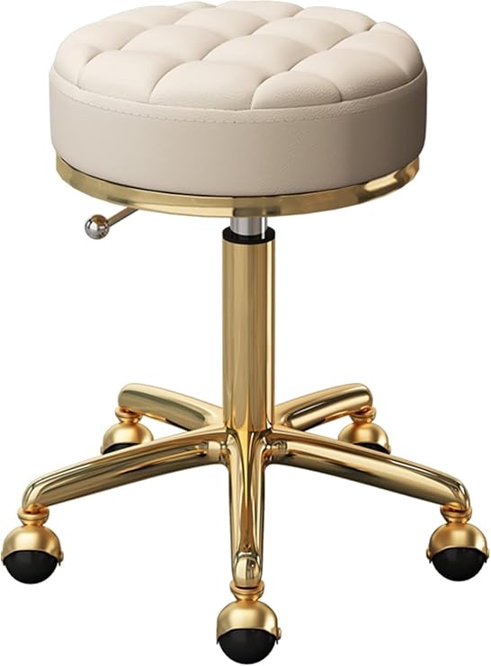 Rolling Swivel Stool with Adjustable Height & Gold Steel Base