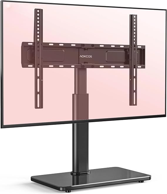Swivel Universal TV Stand for 32-75 inch TVs with Tilt Down/Up, 8 Levels Height Adjustable Table Top TV Mount Stand with Stable Heavy Duty Tempered Glass Base, MAX VESA 600x400 mm, up to 99lbs, Black