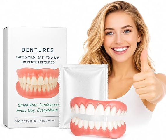 Full Teeth Silicone Dentures Set, Moldable Temporary Dentures, Upper and Lower for Women Men with no Teeth