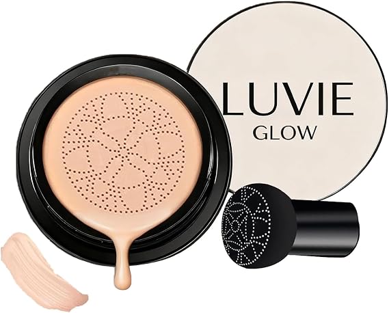 2026 New Luvie Glow Foundation Cushion, Luvie Glow Makeup, Mushroom Head Air Cushion CC Cream - Moisturizing Concealer Brighten Long-Lasting, Natural BB Cream for All Skin Types (Warm)