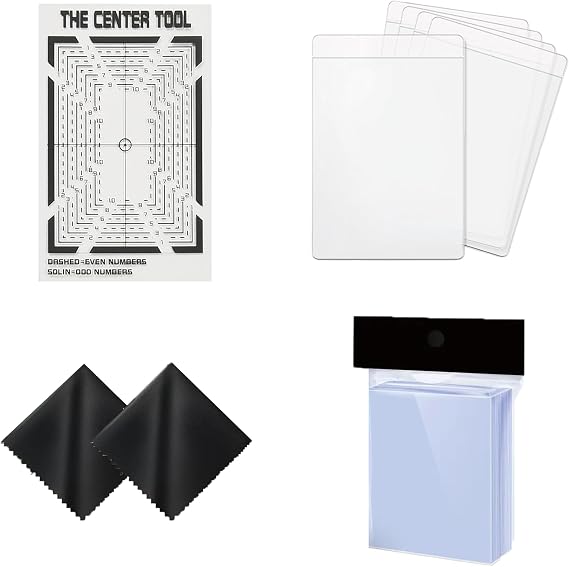 Professional Pre-Grading Trading Card Bundle - Includes Centering Tool, 100 Penny Sleeves, 5 Semi-Rigid Card Holders, 2 Cleaning Cloths, Pokémon, Onepiece, Sports Cards, PSA, BGS, ACE Submissions.