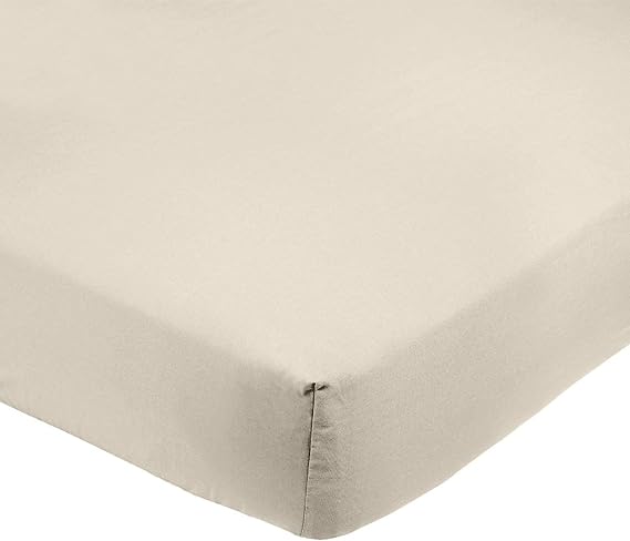 Amazon Basics Soft Microfibre Double Fitted Sheet with 30cm Deep Pocket, 135 x 190 cm, Beige, for Year-Round Use