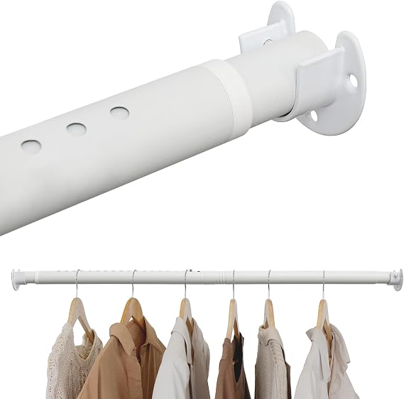 Wardrobe Rail, 40 to 248 CM Extendable Heavy Duty Iron Clothes Hanging Rail, Matte White