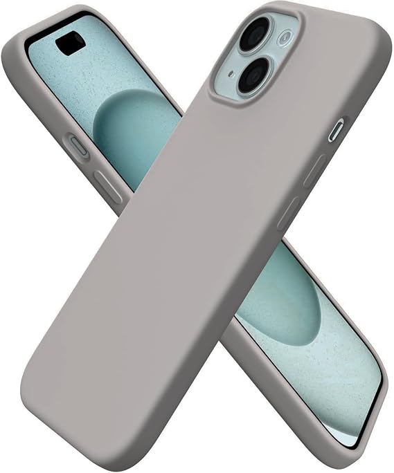 URUCHI iPhone 13 / iPhone 14 ile Uyumlu Kılıf, İçi Kadife Kaplamalı İnce Sıvı Silikon Tam Koruma Yumuşak Jel Silikon Kapak, Gri
