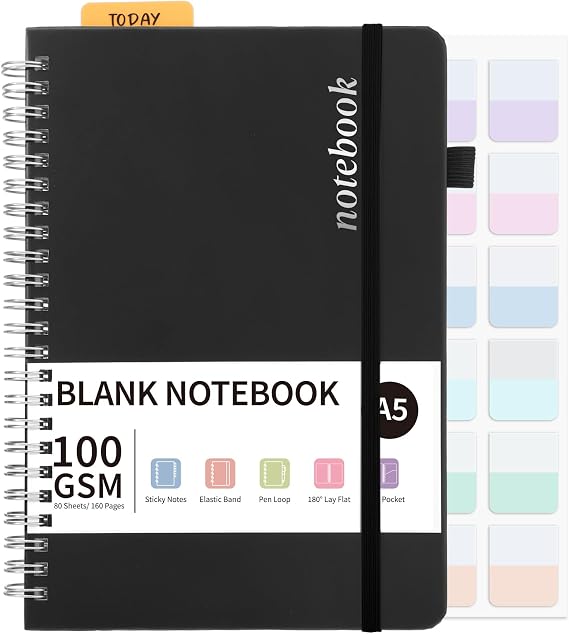 Thboxes A5 Dotted Notebook, 80 Sheets, 100 Gsm, Spiral Bound, Black