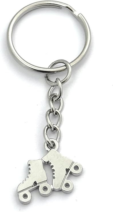 Roller Skates Charm Keyring with Silver Tone Keychain