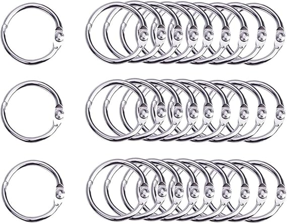 50Pack Metal Book Rings, Loose Leaf Binders Book Rings 25mm 1 inch Inner Diameter Keychains (25mm-50Pack)