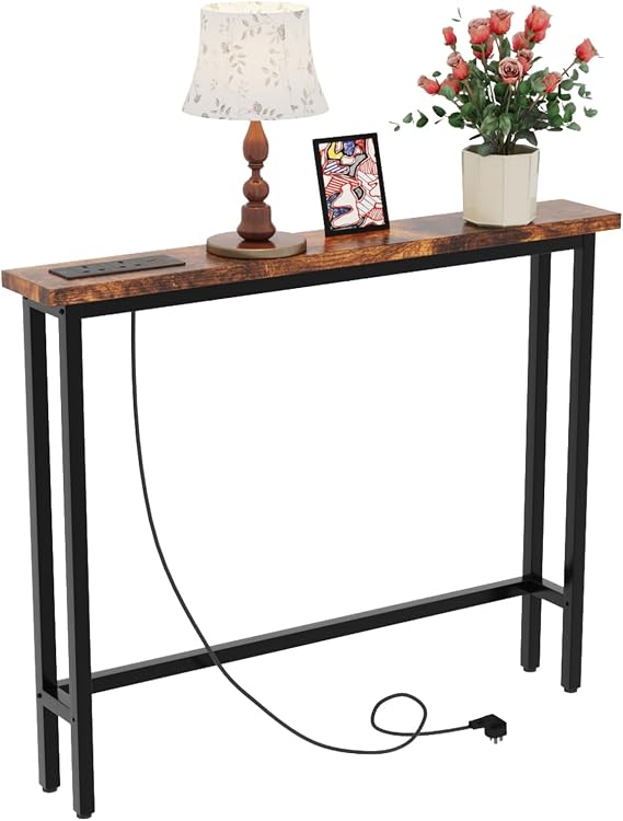 Bonnlo Console Table for Hallway Slim, Narrow Sofa table with Outlets