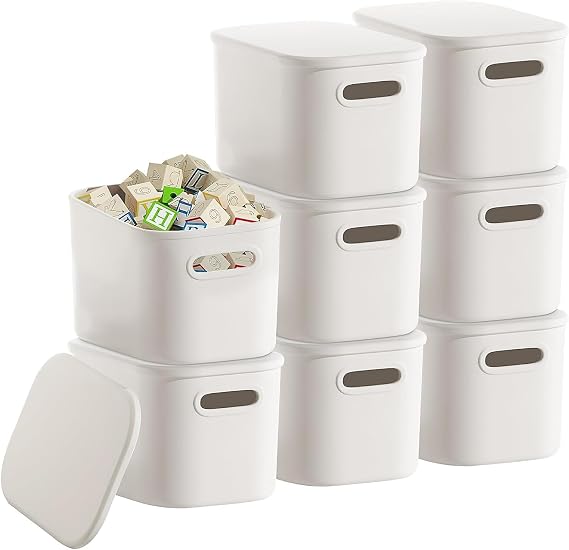 8 Pack Plastic Storage Bins with Lids for Pantry Bathroom Office