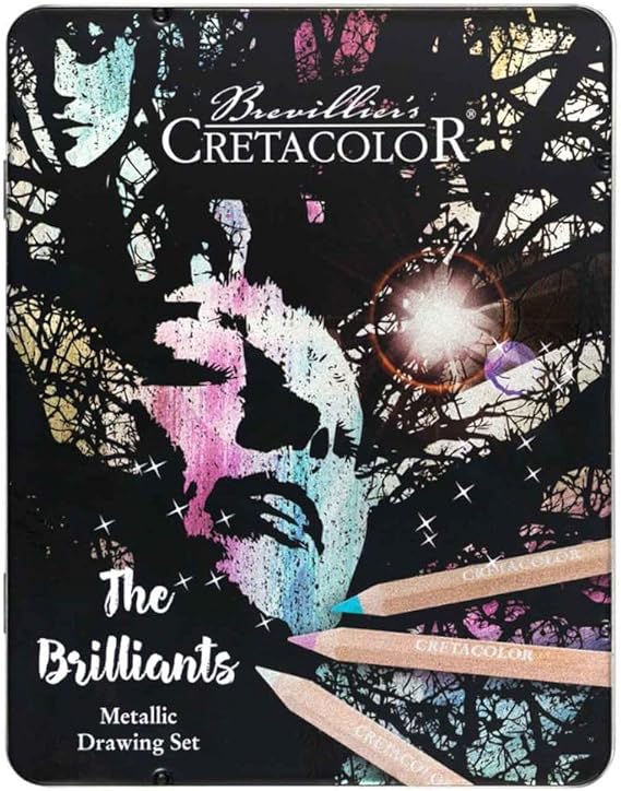 CRETACOLOR The Brilliants 12 Coloured Pencils Metallic Colours Highly Pigmented Soft and Rich Colour Mixable and Paintable Extra Thick Pens