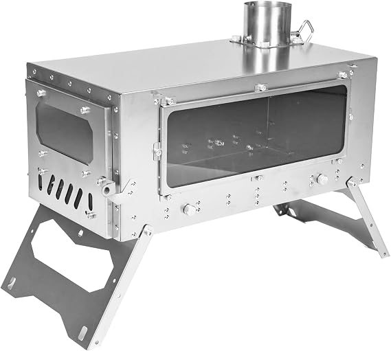 Titanium Camping Stove, Lightweight and Portable Hot Tent Stove with Chimney, Connects to Removable Bottom Oven for Heating and Cooking