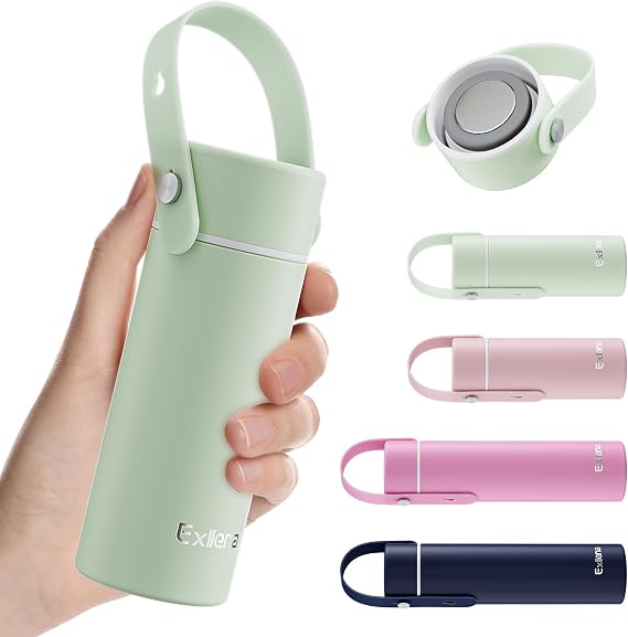 Exllena Small Flask 200ml - Small Thermal Bottle with Adjustable Silicone Handle, Ideal for Coffee, Water and Cold Drinks (Mentha Green)