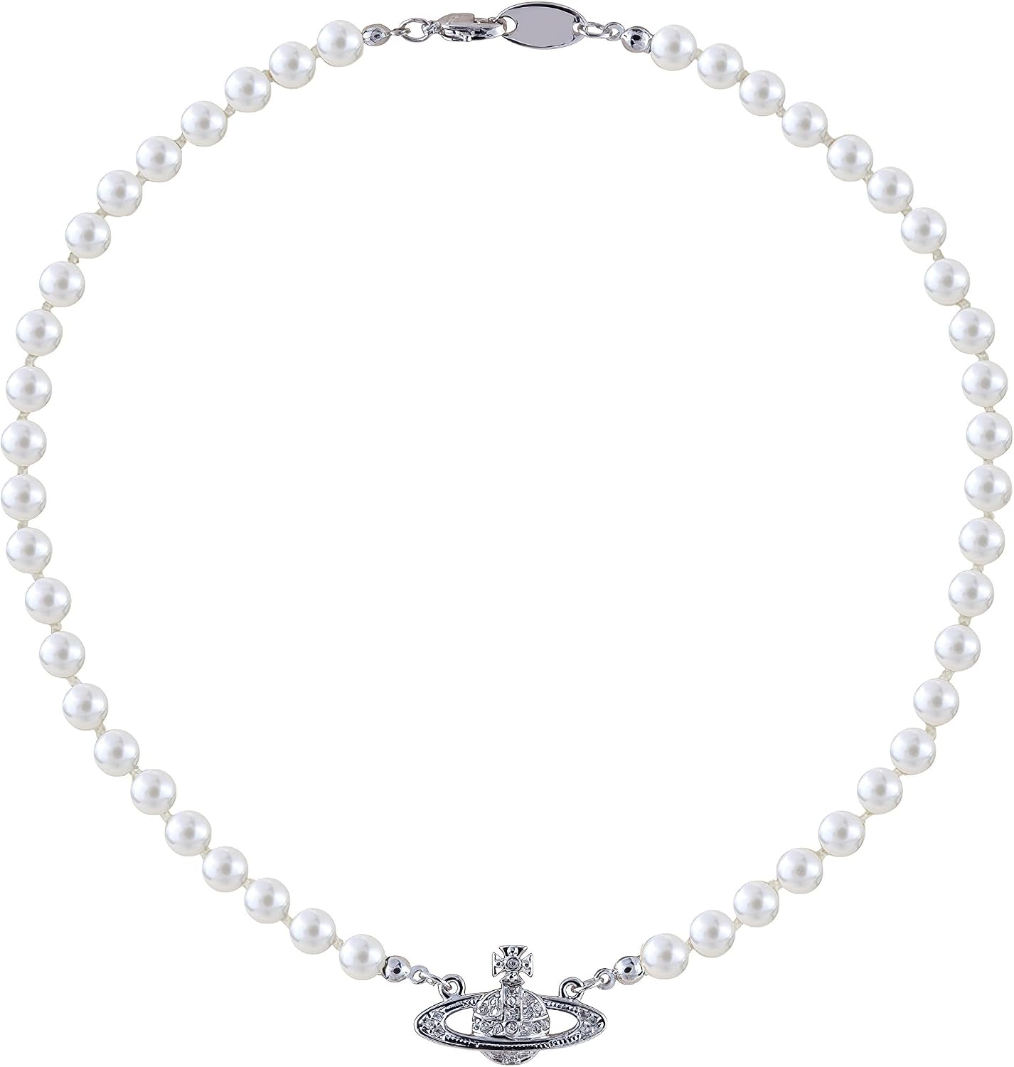 FENLDY Rhinestone Planet Saturn Pearl Necklace Jewelry for Women, Faux Pearl Collar Necklace Tip A Necklace for Men Girls with Charm Y2k Jewelry Women Wedding Pearl Bead Chain Crystal