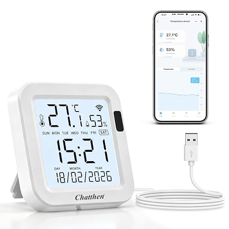 WiFi Room Thermometer Hygrometer with Large Backlit Display