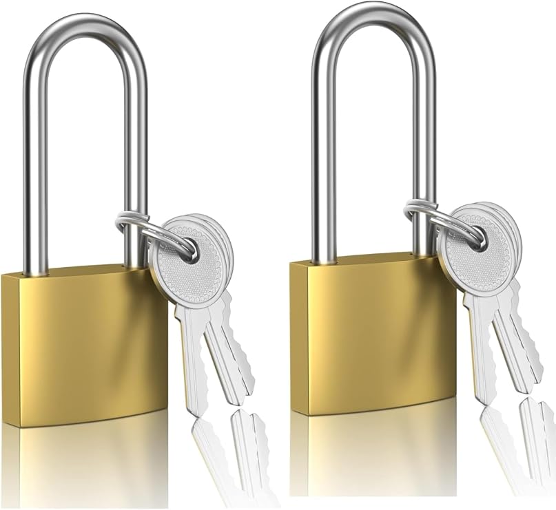 2 Pack Key Locks(keyed Alike), Shackle Length 2.63in, Padlock with Keys, Long Shackle Padlocks with Keys, Gym Locker Padlocks, High Security Padlock, for Indoor, Gate, Garage