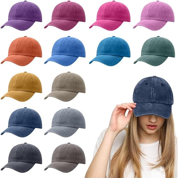 14Pcs Washed Baseball Hat, Adjustable Sports Caps Vintage Washed Distressed Baseball Cap Cloth Plain Trucker Hats for Women Men Outdoor Sports Activities, 14 Colors