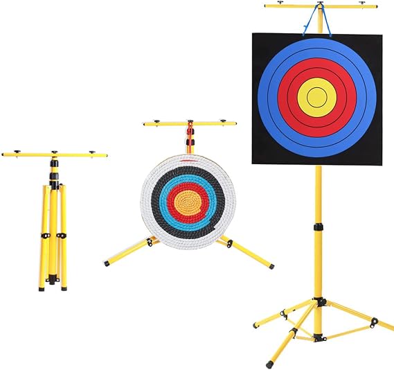 Archery Target Stand for Backyard Target Shooting Adjustable Foldable Adjustable Hanging Traditional EVA Straw Target Stand Multi Application Bracket Yellow Archery Stand