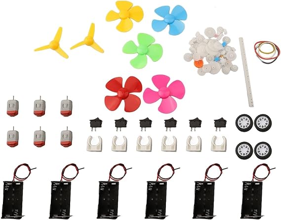 6 Set DC Motor Kit with Propellers Gears Tires Switches Holders Brackets 3V-12V High Torque for STEM DIY Science Educational Projects