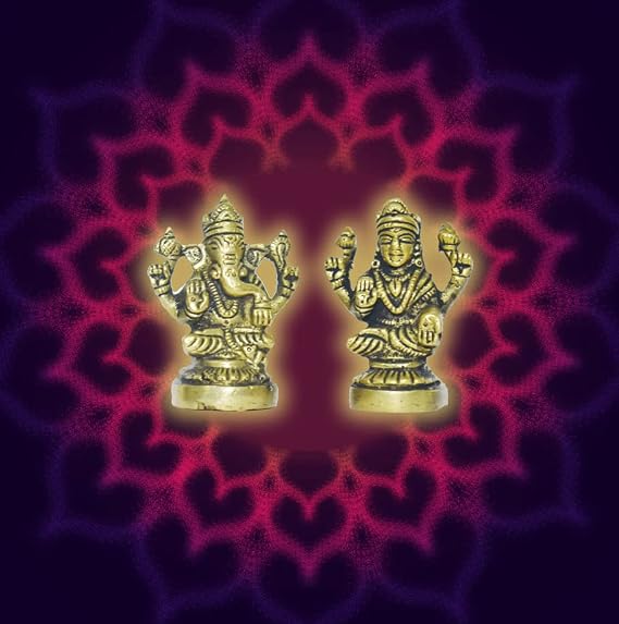 Brass Lakshmi Ganesh idol Pooja Spiritual Sculpture Indian Antique Statue Décor for Home Entrance Temple Decoration Festivals Diwali and Gifting (Lakshmi Ganesh Height-2")