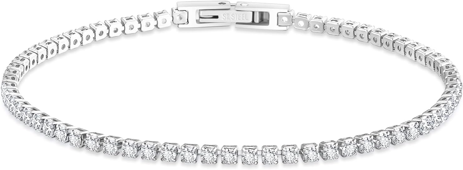 KRKC Silver Tennis Bracelets for Women, Cubic Zirconia Silver Bracelets 14K/ White Gold Plated, Birthday Gift for Her, 2 3 4 5mm, 6.5-7.5 Inch, Silver Jewellery Gift