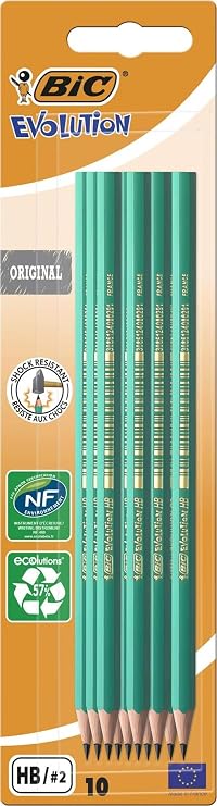 BIC Evolution Original Pencils - Pack of 10 - All-Purpose, Extra- Resistant Erasable Pencils for Easy Drawing and Writing, black