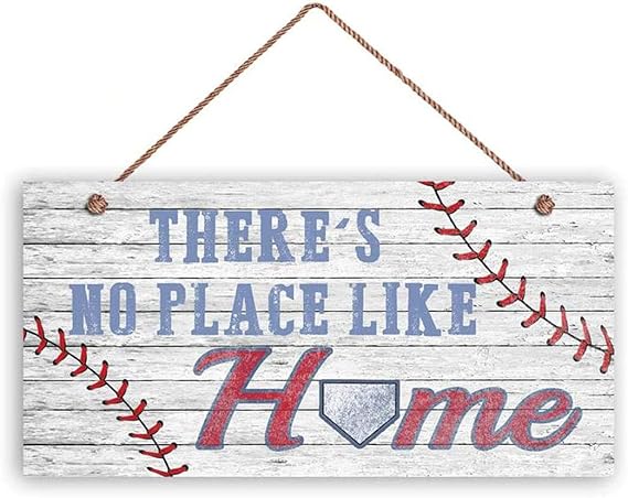 There's No Place Like Home Sign Wall Plaque Baseball Wood Signs Door Plaque for Wall Decor Sign 12x6inches(hjd122)