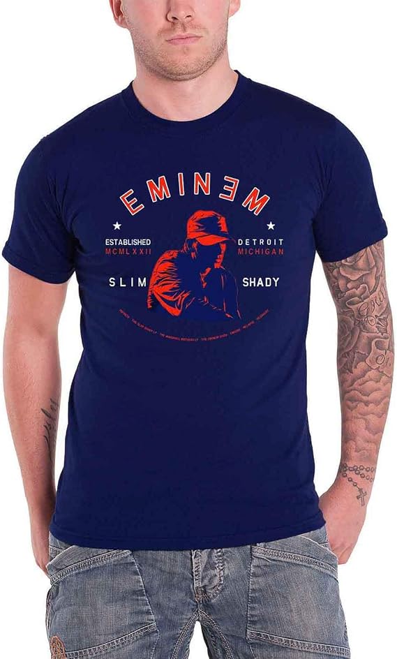 Eminem エミネム Detroit Portrait Slim Shady Logo デトロイト・スリム・シェイディー メンズ ネイビー ブルー Tシャツ Size XL