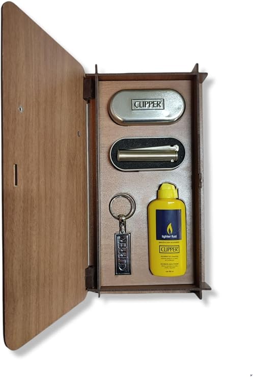 Clipper Çakmak Seti, 4 Parça, Gümüş, Ahşap Kutulu