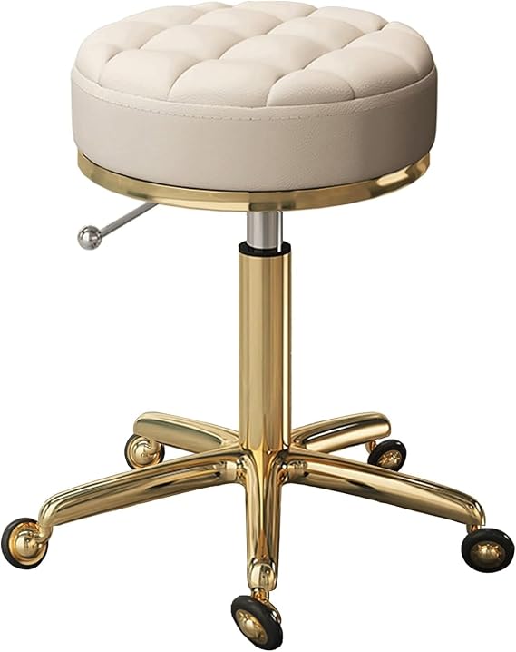 Rolling Bar Stool with Wheels Round Hydraulic Lift Work Stool Counter Makeup Salon Spa Swivel Chair Adjustable 44-55 cm & Titanium Gold 5 Claws