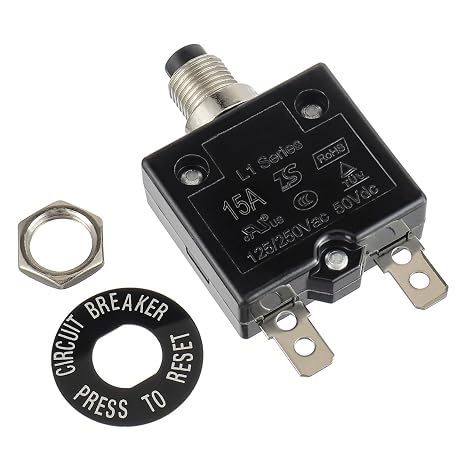 HUWREW 15 Amp Push Button Circuit Breaker 125-250V AC 50V DC