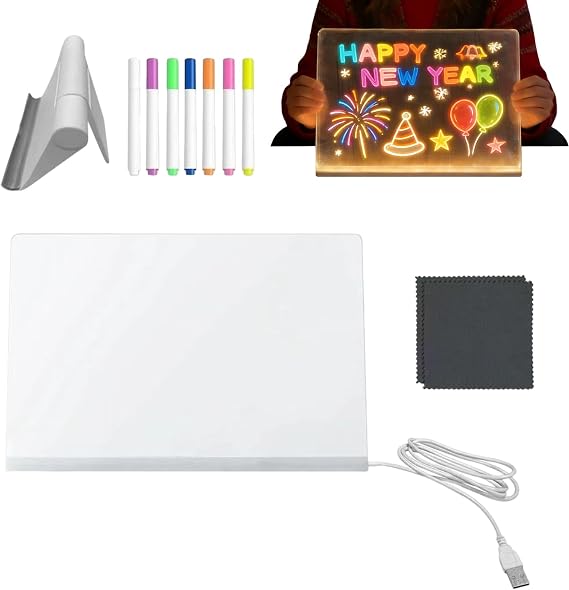 Led 光るお絵かきボード 子供用,usb充電式消せる調整可能スタンド付きクラフト玩具に7色ペンが付属 | Ledライトアップ描画ボード - 家庭用 オフィス 学校 休日 アート 落書き 絵画 着色 ディスプレイ サイン用