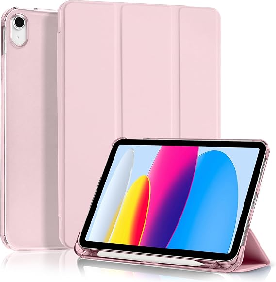 Case for iPad (A16) 11th Generation 2025 11 Inch, iPad 10th Generation 10.9" 2022 with Pencil Holder, Lightweight Slim Protective Case with Translucent Hard Back Cover, Pink