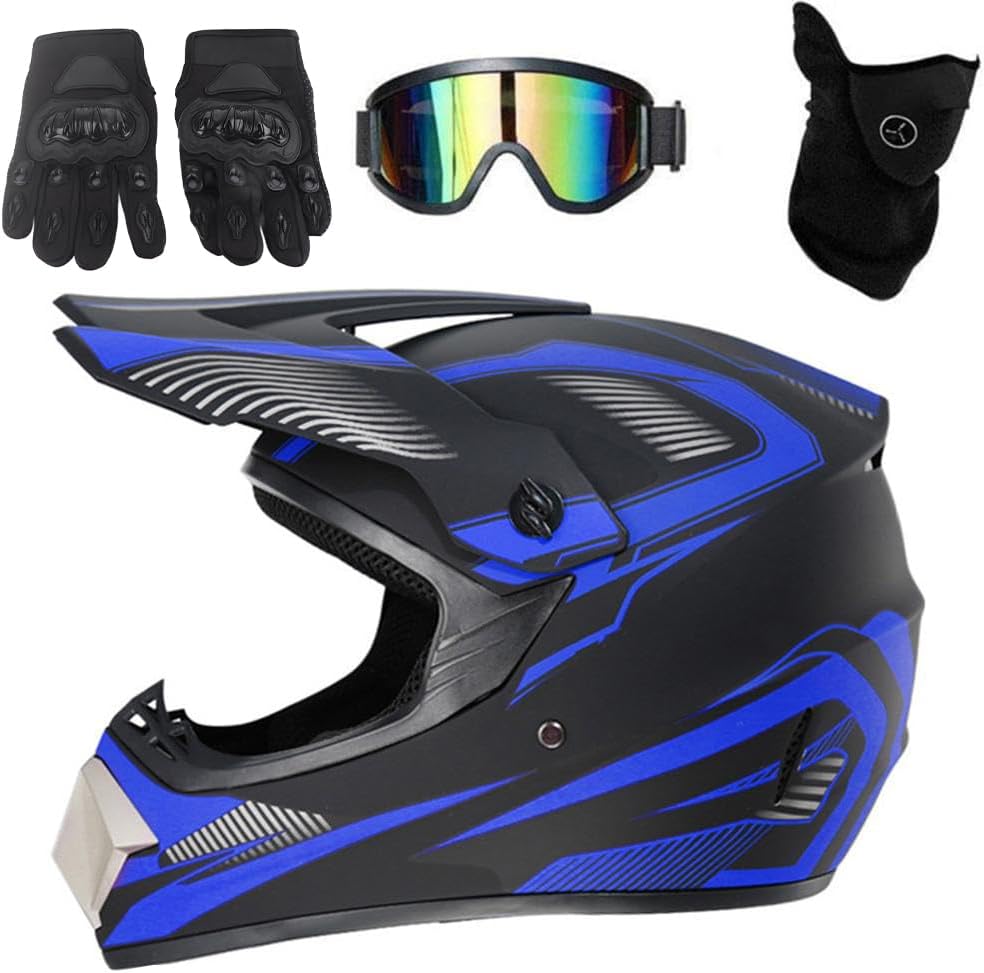 Motocross MTB Helmet Full Face Motorcycle Helmet Men Children Youth Adult Motorcycle Downhill Full Face Helmet Professional Helmet with Goggles Gloves Face Protection