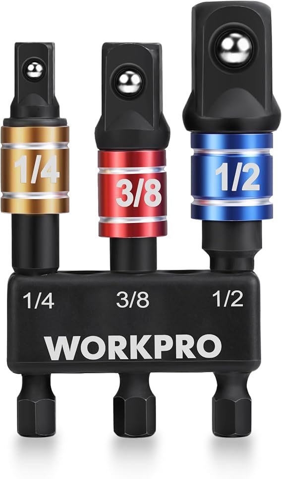 WORKPRO 3-Piece Impact Socket Adapter Set, 1/4" Hex Shank